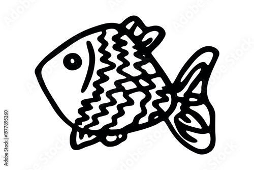 Hand drawn happy funny cute fish Adorable friendly kawaii tropical fish Underwater world sea life ocean Fishing seafood For design, kids print, kids books, nursery decor, coloring pages, logo