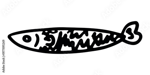 Hand drawn happy funny cute fish Adorable friendly kawaii tropical fish Underwater world sea life ocean Fishing seafood For design, kids print, kids books, nursery decor, coloring pages, logo