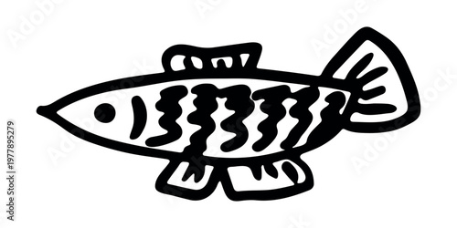 Hand drawn happy funny cute fish Adorable friendly kawaii tropical fish Underwater world sea life ocean Fishing seafood For design, kids print, kids books, nursery decor, coloring pages, logo