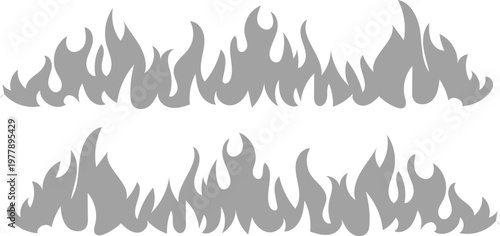Grey Minimal Fire and Flame border silhouettes, isolated on white background, Neutral vector blaze shapes for industrial and technical heat designs.