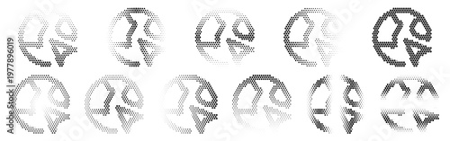 Globe Halftone Icon Collection – Globe Dotted Circles Halftones Geometric Dots Gradient – Dot Spray Gradient Vector Set – Globe Illustration Halftone Gradient