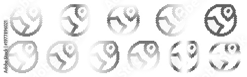 Globe Halftone Icon Collection – Globe Dotted Circles Halftones Geometric Dots Gradient – Dot Spray Gradient Vector Set – Globe Illustration Halftone Gradient