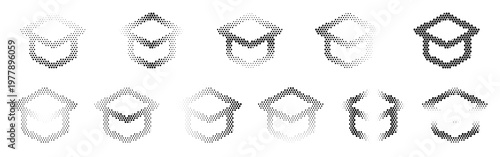 Graduation Hat Halftone Icon Collection – Graduation Hat Dotted Circles Halftones Geometric Dots Gradient – Dot Spray Gradient Vector Set for Modern Graphic Design