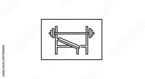 Weightlifting Bench and Barbell Icon, Gym Equipment Line Art