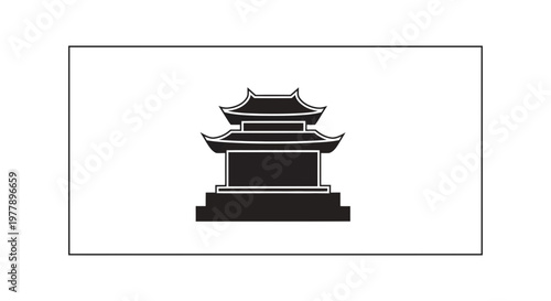 Traditional Asian Pagoda Building Silhouette on White Background