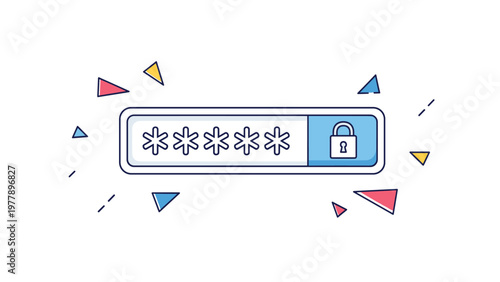 Secure digital password entry field displays asterisks and a blue lock icon to represent user privacy and cybersecurity protection measures.