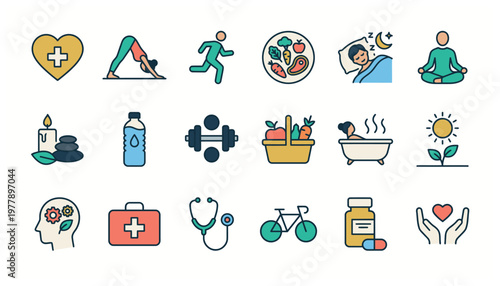 Health and wellness icons for medical and fitness concepts.
