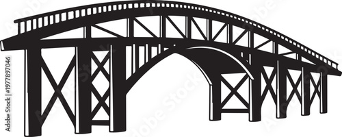 Black and white illustration of a steel trestle bridge