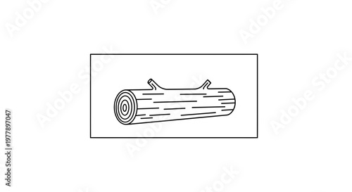 Simple Line Drawing of a Wooden Log with Branches