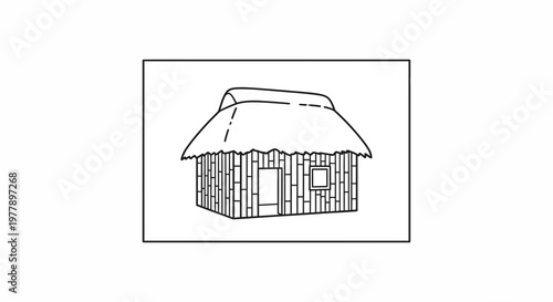 Simple Thatched Hut Drawing: Rustic Dwelling with Straw Roof and Wooden Walls