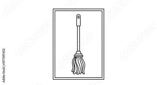 Simple Line Art Icon of a Mop for Cleaning and Housekeeping
