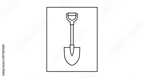 Simple Line Art Icon of a Spade or Shovel, Isolated on White Background
