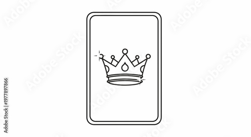 Royal Crown Icon on Playing Card Back Design, Simple Outline Graphic