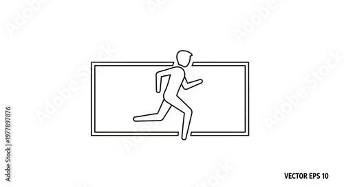 Running man icon on a rectangular background, simple line art, emergency exit sign concept