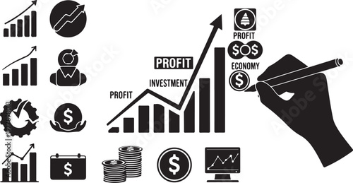 Business finance icons and graphs for investment analysis tools