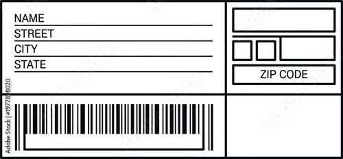 Streamlined Address Label Template with Barcode for Fast Shipping, Featuring Fields for Name, Street, City, State, and Zip Code, Optimizing Mailing Processes