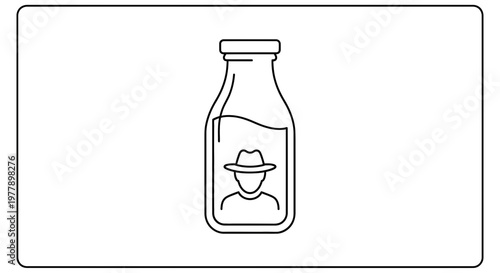 Mystery Milk Bottle Icon: Detective Man in Hat Inside Beverage Container