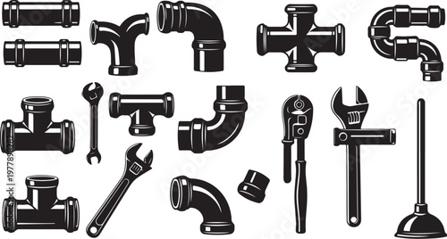 Plumbing tools and pipes for fixing and construction work