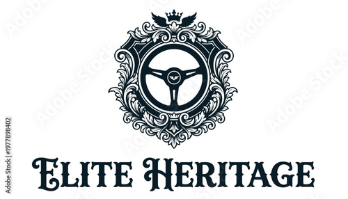 Elite heritage logo with ornate steering wheel.