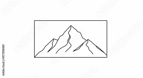 Minimalist Mountain Range Line Art Illustration, Simple Peak Landscape Drawing