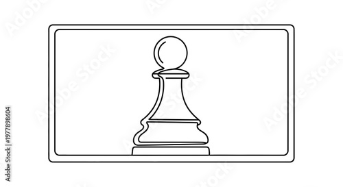 Minimalist Pawn Chess Piece on Screen, Strategy Concept, Single Line Art