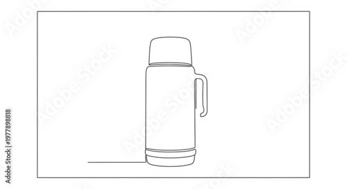 Minimalist Continuous Line Drawing of a Thermos Flask, Simple and Modern Design