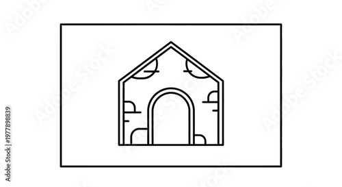 Minimalist Dog House Icon: Simple Line Art of a Pet Shelter with Archway
