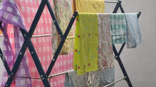 Colorful Laundry Drying Outdoors on a Sunny Day With Natural Light
