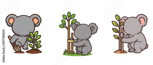 Koalas Planting and Supporting Trees Flat Illustration
