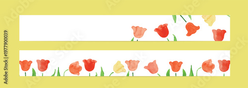水彩画。水彩タッチのチューリップの春ハガキデザイン。春のチューリップベクターイラスト。
Watercolor painting. Spring postcards featuring watercolor-style tulips. Each postcard features a different design illustration of spring tulips.
