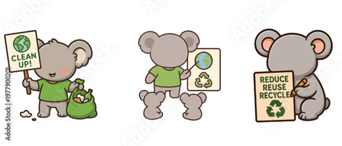 Koala characters with environmental protection signs