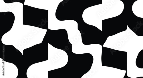 Black and white abstract pattern with irregular shapes and curves