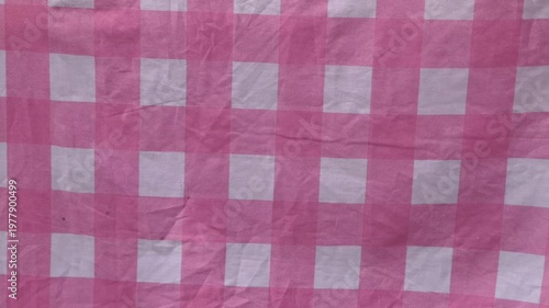 Close Up Of Pink And White Gingham Fabric Texture With Small Checkered Pattern