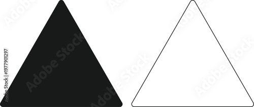 Black Solid and Outline Equilateral Triangle Vector Set with Rounded Corners