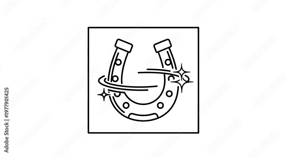Obraz premium Lucky Horseshoe Icon with Sparkles and Swirls - Good Luck Symbol