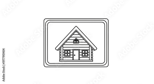 Log Cabin Icon Outline, Rustic House Symbol, Simple Vector Illustration