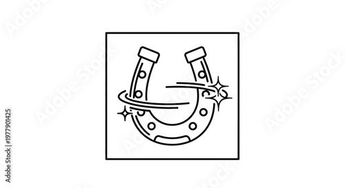 Lucky Horseshoe Icon with Sparkles and Swirls - Good Luck Symbol