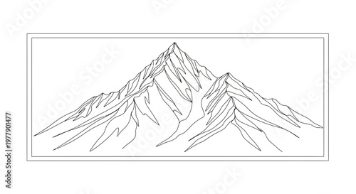 Majestic Mountain Peak Landscape Drawing, Sharp Rocky Summit, Dramatic Natural Scenery