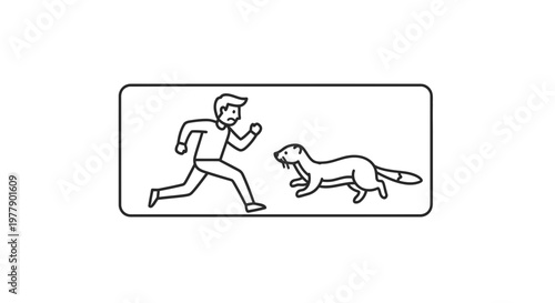 Man Running Away From Ferret, Cartoon Style