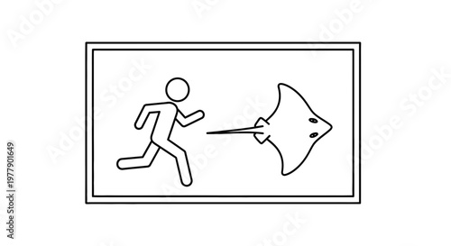 Man Running Away from Stingray, Danger, Escape, Fear, Ocean Threat, Underwater