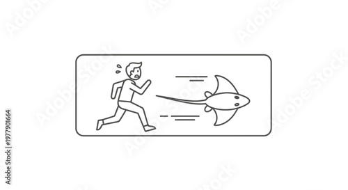 Man Running Away From Stingray, Fear, Danger, Ocean Threat