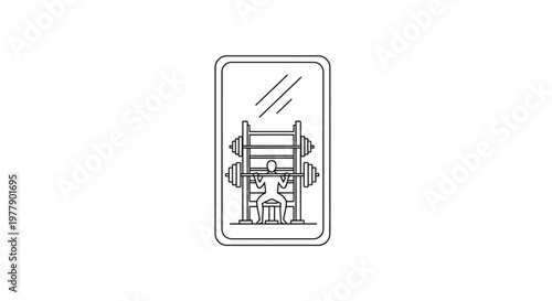 Man Squatting with Barbell in Gym Reflected in Mirror, Fitness Workout