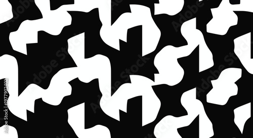 Black and white abstract pattern with irregular shapes and bold design