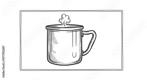 Hand-drawn sketch of a steaming mug, representing hot beverages and comfort