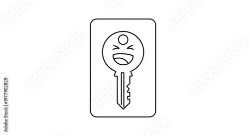 Happy Key Character Icon, Funny Face, Unlock Joy, Security, Access Concept