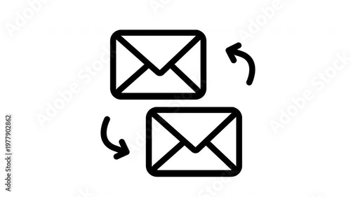 Email Exchange and Communication Animation Icon, Two Envelopes with Transfer Arrows Loop, Digital Correspondence Motion Graphic with Alpha Channel, Messaging and Contact System Outline Video