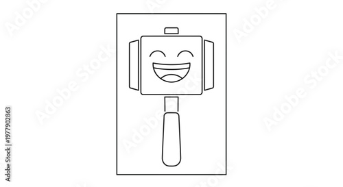 Happy Selfie Stick Icon with Smiling Face, Vector Illustration