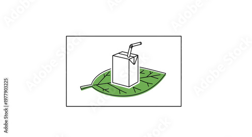 Eco-friendly juice box with straw on a green leaf, healthy drink concept