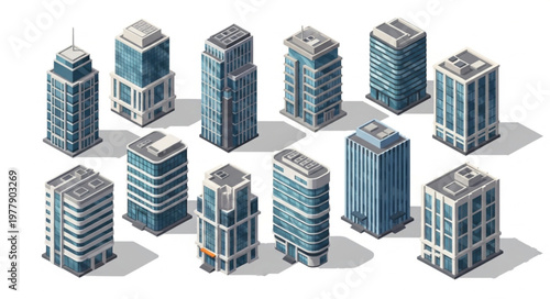 Isometric Cityscape - A Collection of Modern Skyscraper Designs.