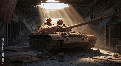 Military Tank in Dark Environment Scene.